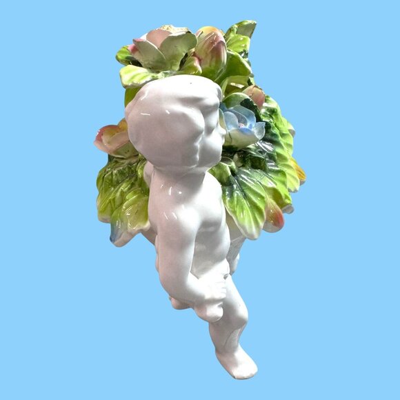 Kalk Jardiniere Planter Vase Roses & Flanked By Twin Cherubs Vintage Angels - Picture 2 of 9